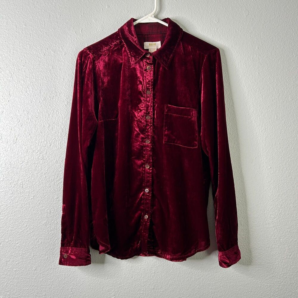 Maeve Anthropologie Shirt 2 Burgundy Velvet Button Down Blouse Whimsigoth Boho